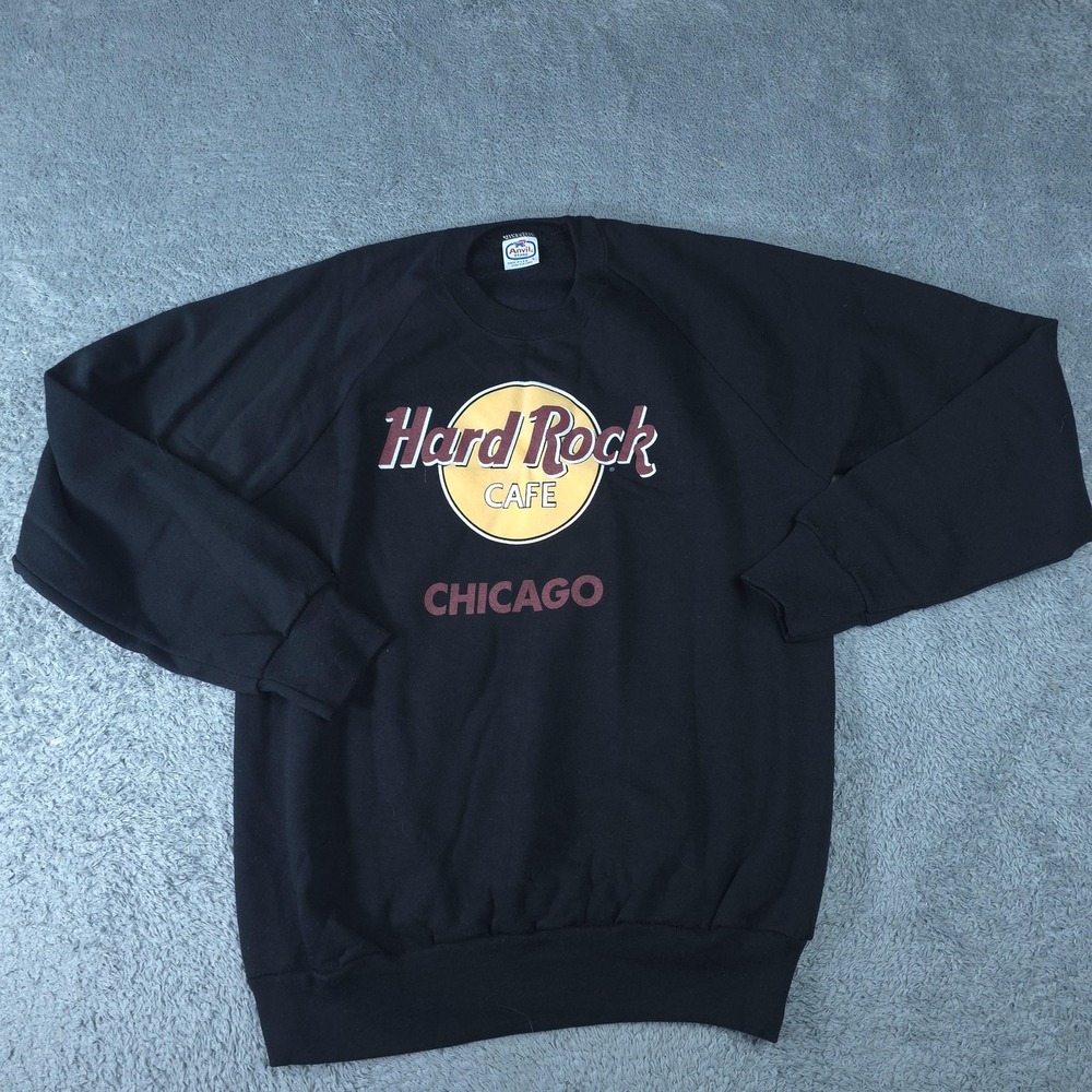 Vintage Hard Rock Cafe Anvil Sweatshirt Mens Large Black Chicago Made USA